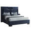Très grand lit en bleu marine, style moderne, pliable, charge sans fil centrale et haut-parleurs encastrés avec panneau bleu contemporain et lampes de lecture à DEL