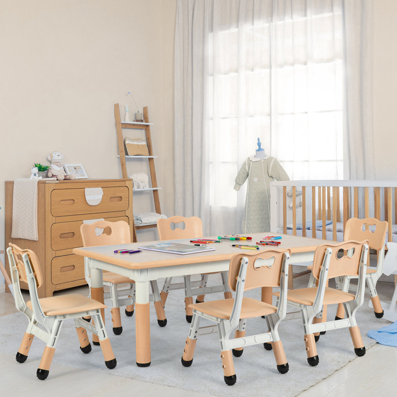 Aarianna Kids 7 Piece Play Or Activity Table and Chair Set, Beige