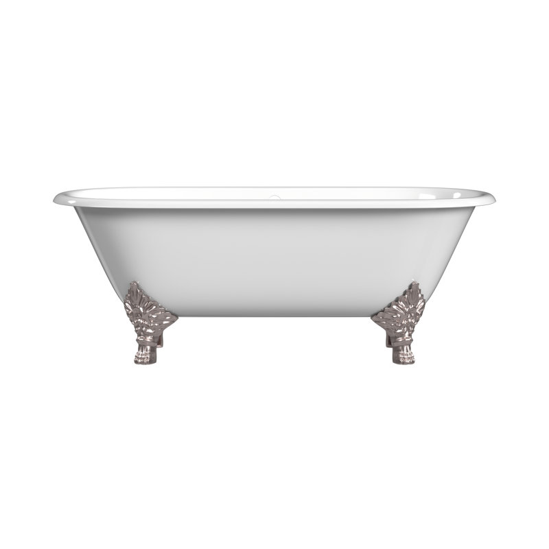 Carlton 70'' L Soaking Bathtub, Polished Nickel, White Interior with White Exterior