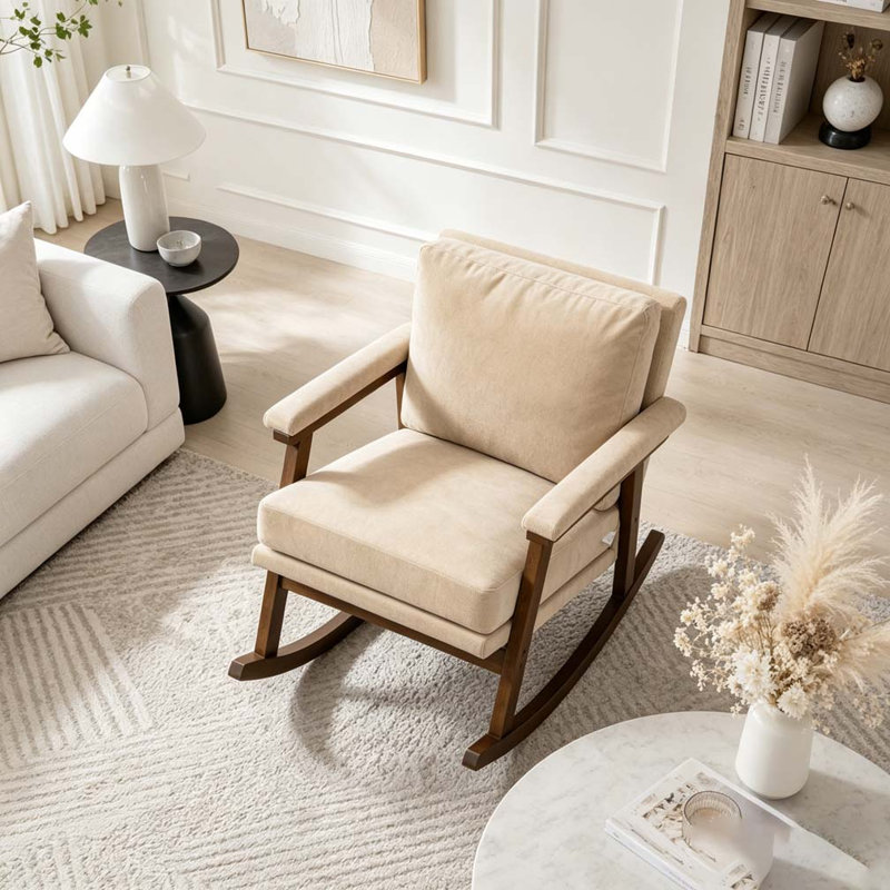 Chaise d'appoint moderne, chaise berçante avec structure en bois, khaki