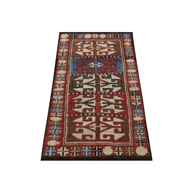Burano Hand Knotted Wool Geometric Area Rug, Red Black, Rectangle 8' x 10'