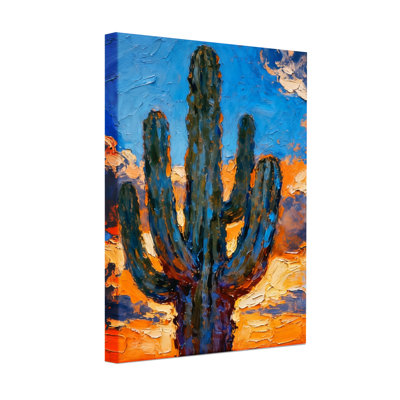 Plantes et fleurs, cactus, désert, ciel, orange, bleu, art, texture peinte