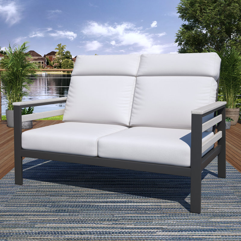 Townsend Metal Outdoor Loveseat With Sunbrella Cushion, Canvas White, White