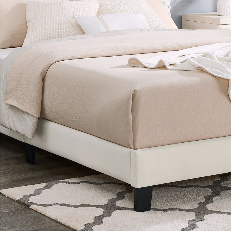 3D Upholstered Twin Platform Bed In White - Breathable Headboard Material Contemporary Bedroom Decor Color Reinforced Center Rails Elegant Addition