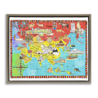 «Asian Animal Map», art mural encadré sur toile flottante par Marley Ungaro