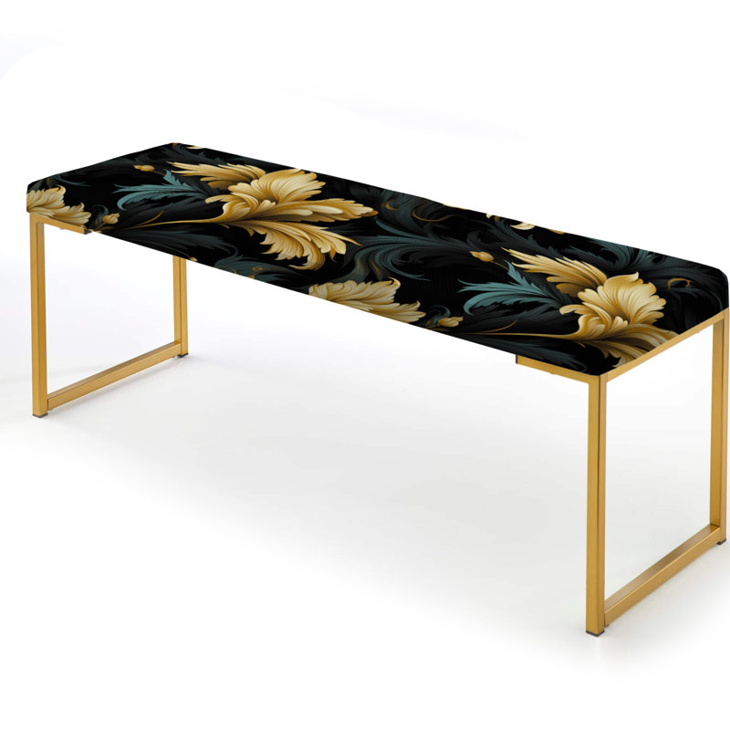 Elegant Ebony And Beige Flowers Pattern - Paisley Upholstered Gold Bench