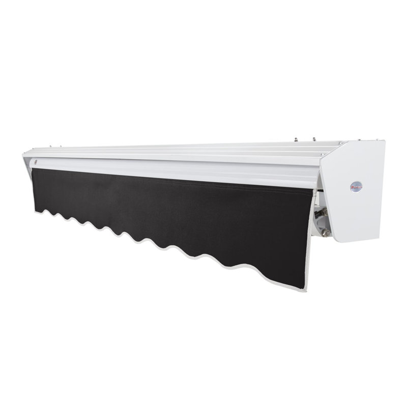 Auvent de patio rétractable avec capuchon Awntech Destin, Noir, l 20 pi x P 10 pi, Moteur gauche