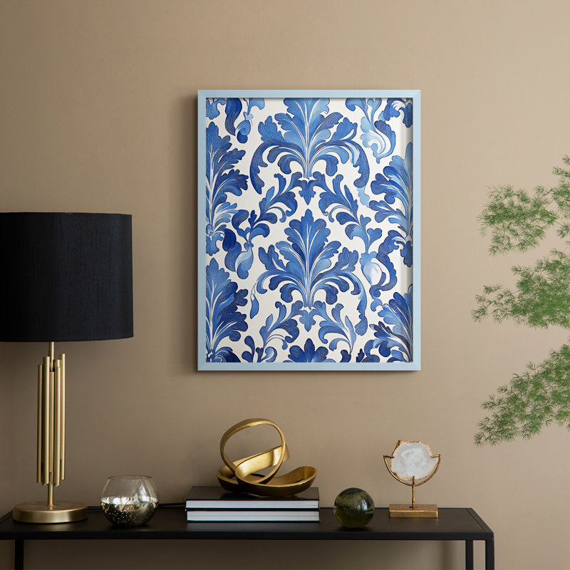 WM MORRIS Series DLIII Framed Print - Solid Wood, H 30 po x l 24 po, Bleu