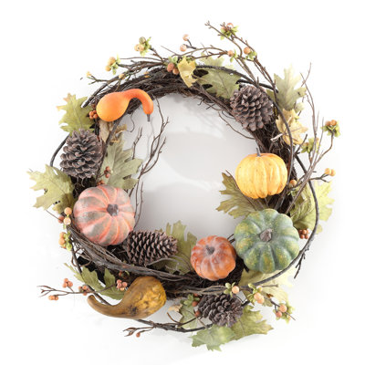 Couronne en chêne avec citrouilles en PVC 24 po