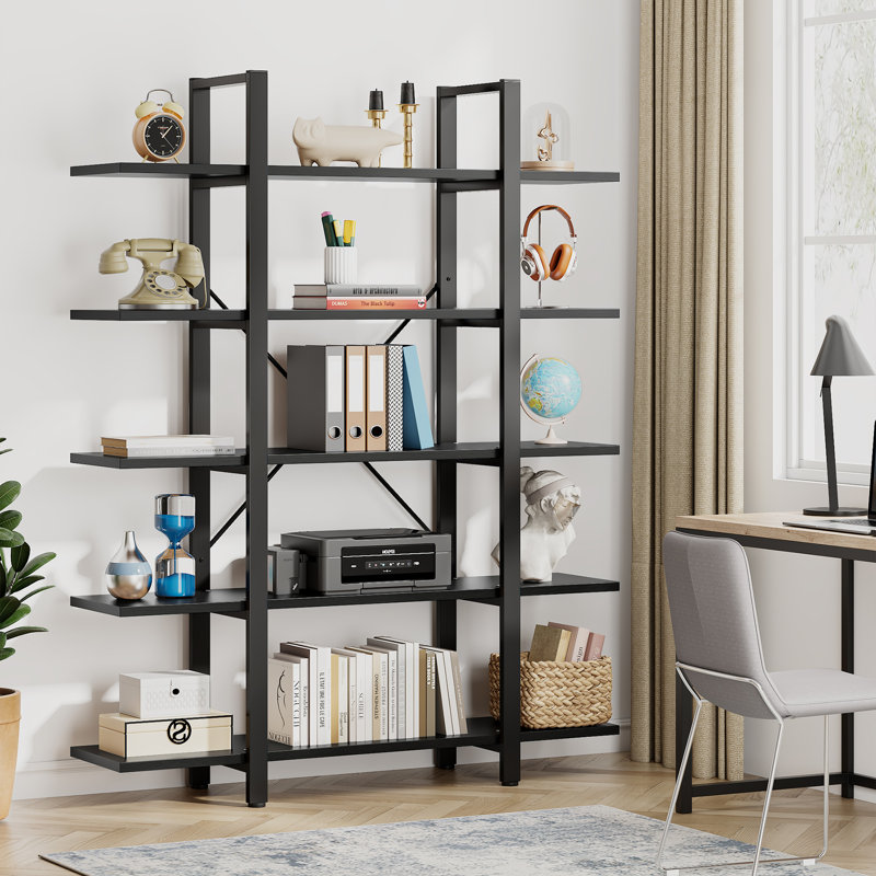 Industrial Black 72-Inch 5-Tier Metal and MDF Bookshelf
