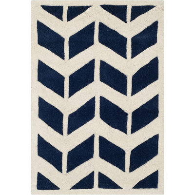 Square Chevron Hand Tufted Wool Area Rug in Dark Blue/Ivory -  George Oliver, 7FDC4B05CA804199A0EE0836F4248D7B