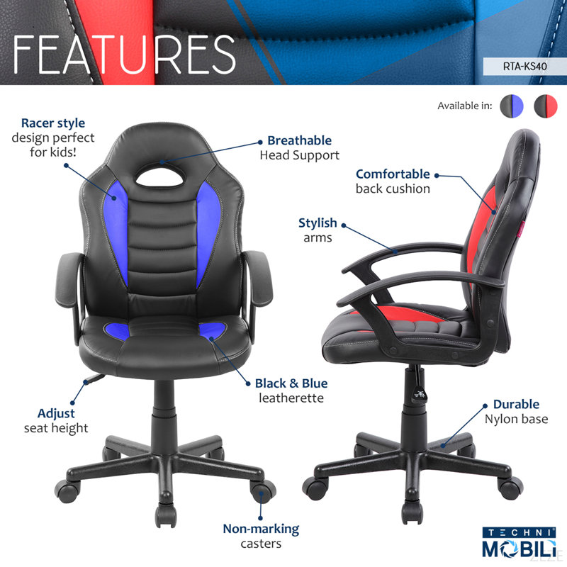 Techni Mobili Kid's Gaming And Student Racer Chair With Wheels