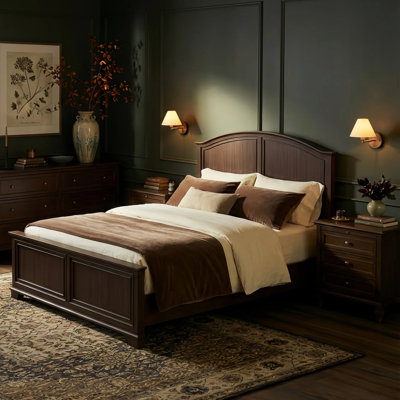  Arthelia High Curved Headboard Traditional Bed with Solid Rubberwood and Oak