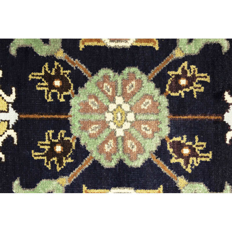Shireena Oriental Hand-Knotted Rectangle 7'9" x 9'10" Wool Area Rug in Navy