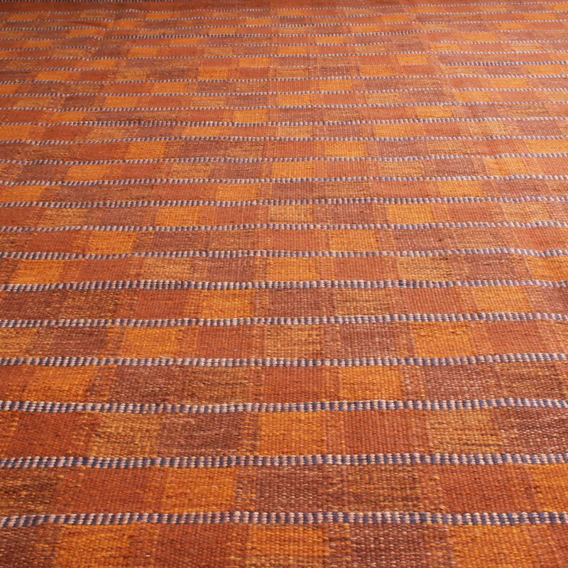 Rug & Kilim’S Scandinavian Rug With Orange Geometric Patterns, Rectangle 14' x 20'