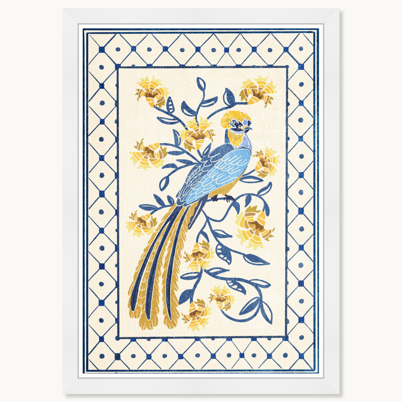 Tropical Avian Azul, White Framed