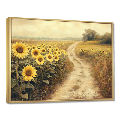 Donalyn tournesols le long du chemin de terre I - art mural tournesols