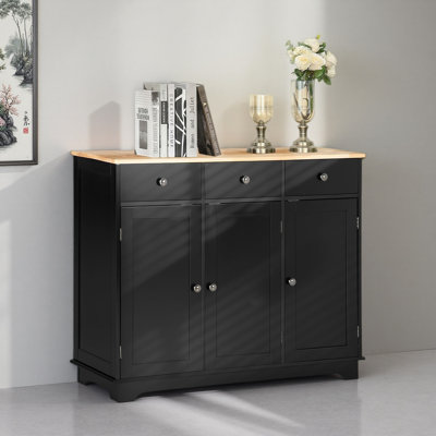 Sideboard Buffet Rubberwood Top 3 Drawers 3 Cabinets Adjustable Shelves