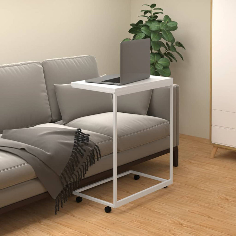 Table de bout en bois massif Ademara, Blanc, Blanc