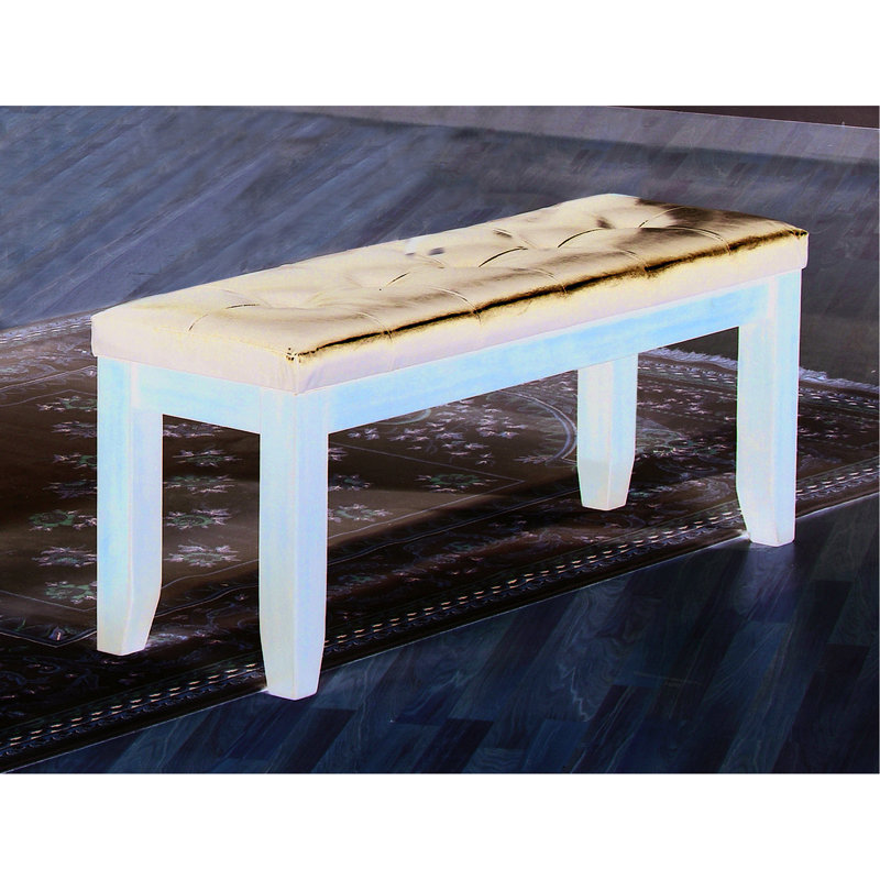 Seat Bench For Bedroom Living Room, Tapered Wood Legs, Upholstery, Button , Rectangular, Solid And Construction, Cherry Brown Room With Leather-Like Seat, Wooden Tufting, , Finish