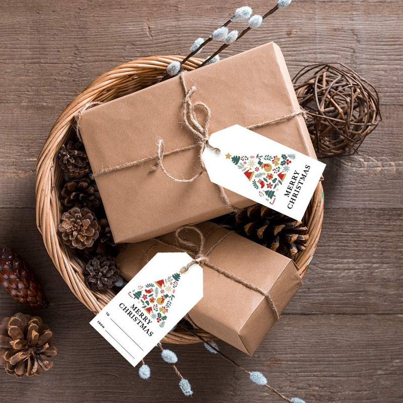  Étiquettes à cadeaux de Noël, éléments de sapin de Noël classique, paquet de 60