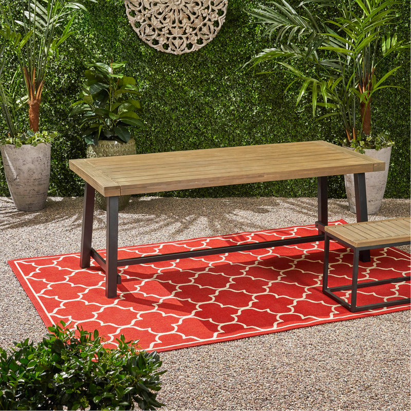 Table de salle à manger d'extérieur en bois d'acacia, gris / métal rustique, Plateau gris/ base noire