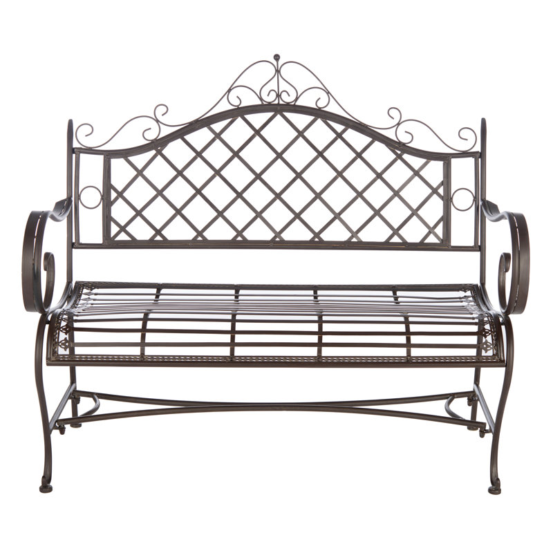 Abner Wrought Iron Outdoor Garden Bench, Brown