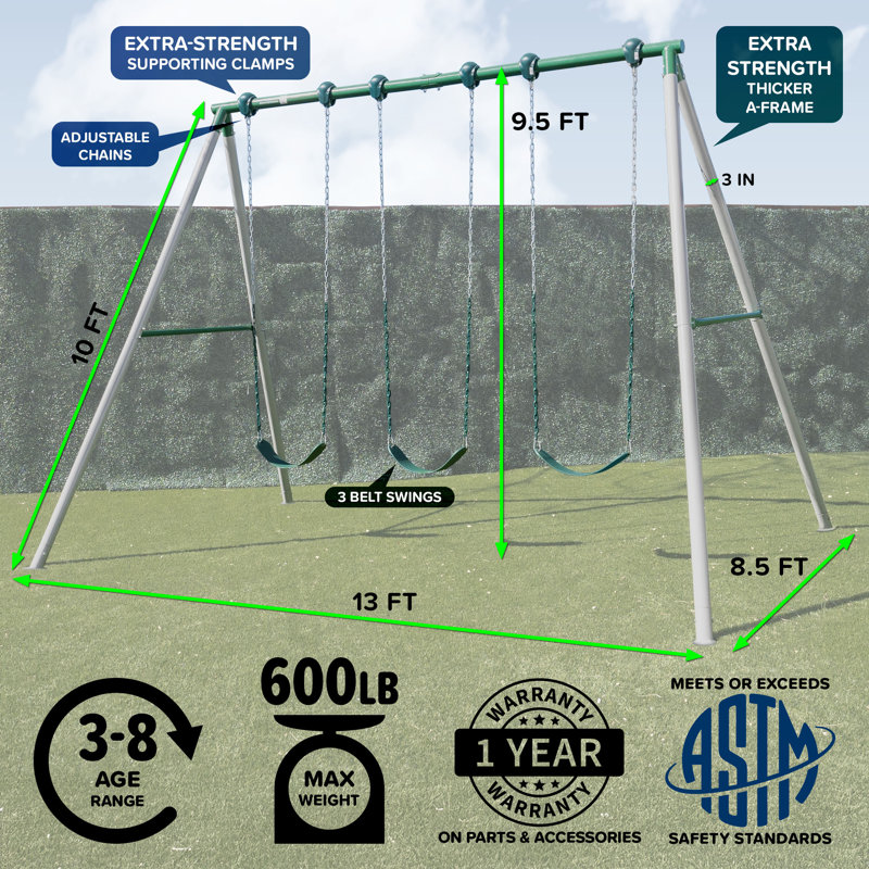Portique en métal 9,5 pi avec 3 balançoires à ceinture Sportspower Everest