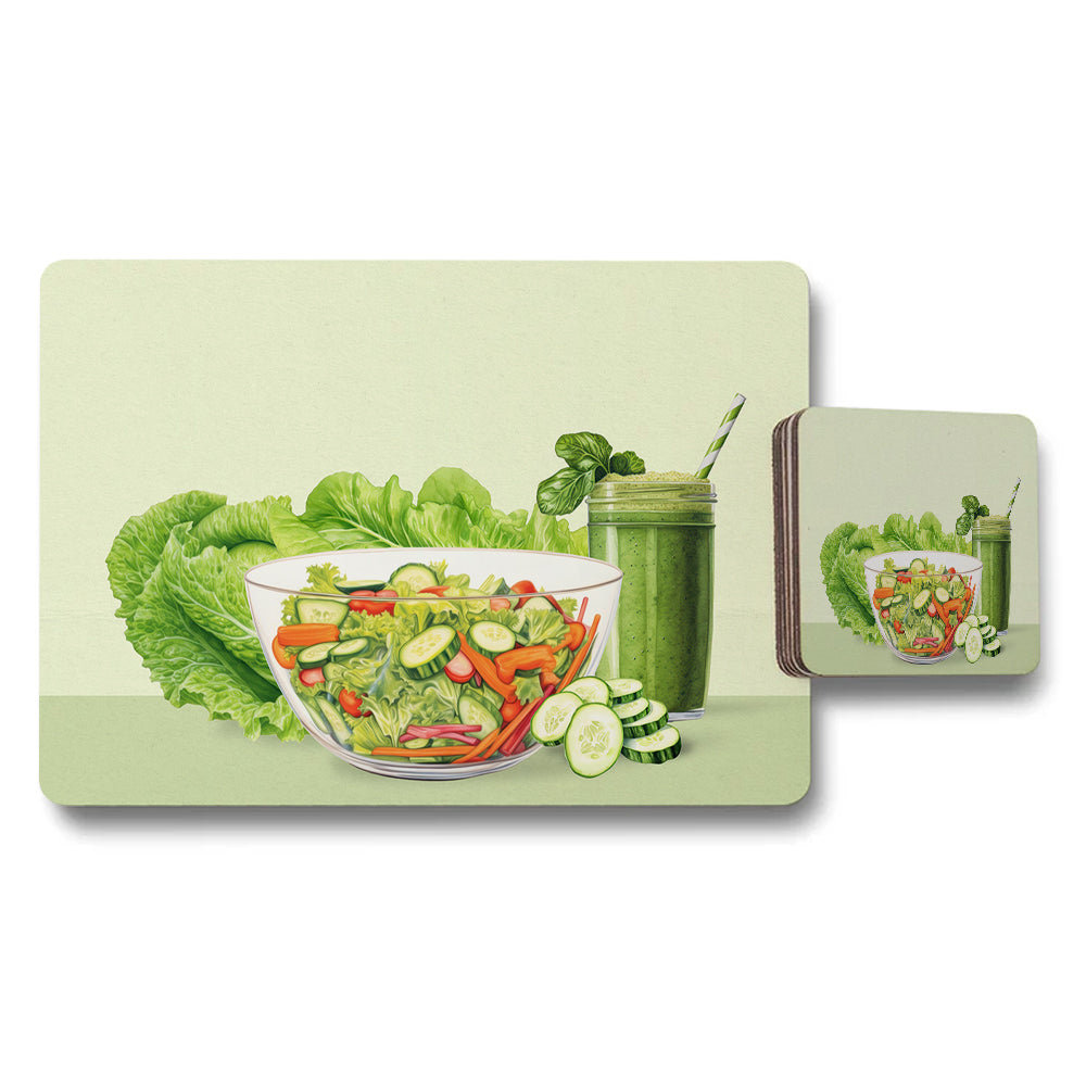 Green Salad Theme Placemat And Coaster Set For Dining Table Decor