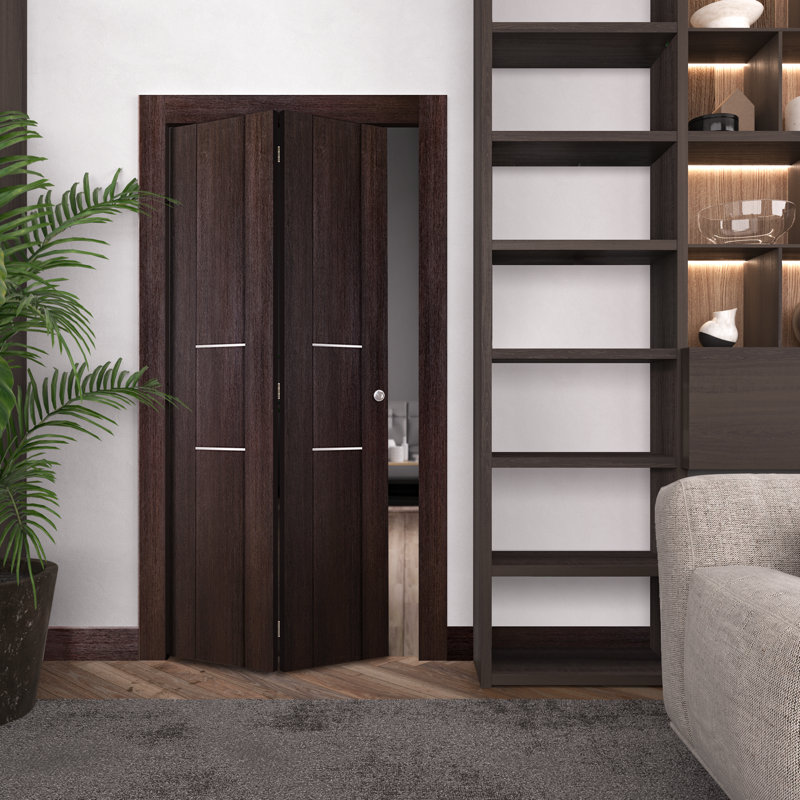 Porte pliante préfinie en bois manufacturé et en métal lambrissé, Chêne, L 48 po x H 80 po