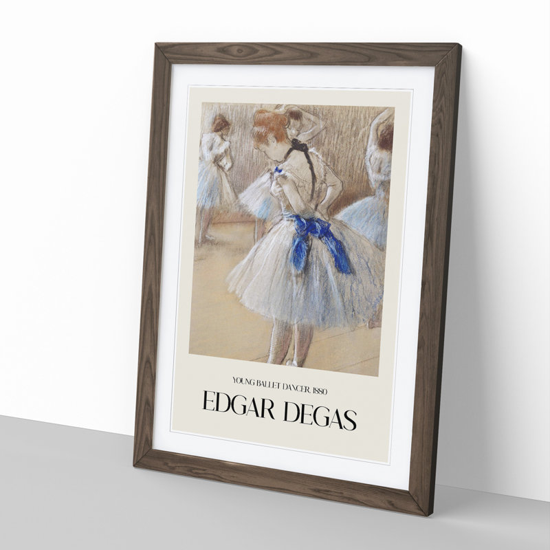 Young Ballet Ballerina Dancers Print by Edgar Degas - Picture Frame Painting, 36cm H x 27cm W x 2cm D, Walnut