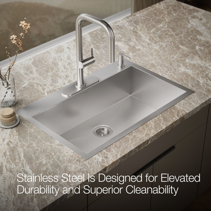 Vault™ 33" L x 22" W Top Mount/Under Mount Large Single Bowl Kitchen Sink, 4 Hole