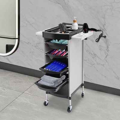 Chariot de salon multifonctionnel à 6 tiroirs, en acier inoxydable et polypropylène, avec 4 roulettes universelles. Étagère roulante autoportante idéale pour salons de coiffure, spas, salons de beauté et usage domestique.