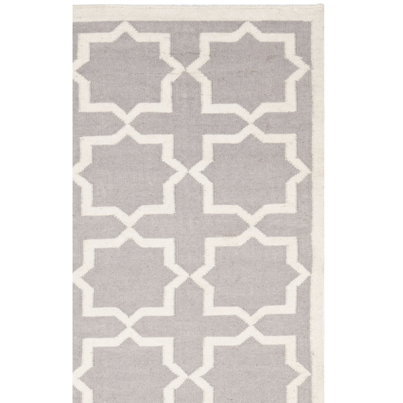 Rodgers Hand Woven Flat Weave Wool/Cotton Geometric Rug in Ivory, Square 8'