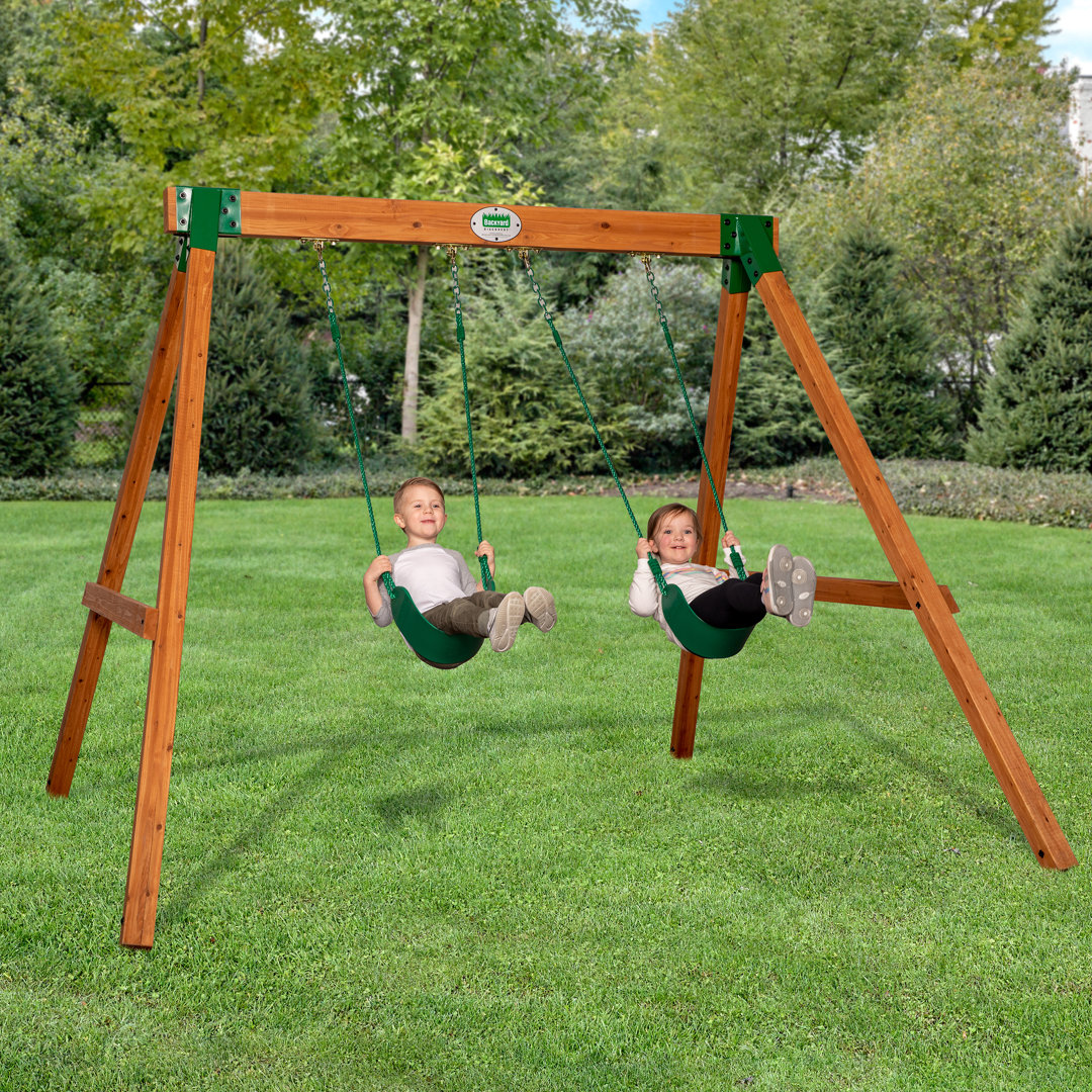 Backyard Discovery Durango Cedar Wood A-Frame Swing Set with Two Belt Swings and Pinch-Free Ropes Backyard Discovery