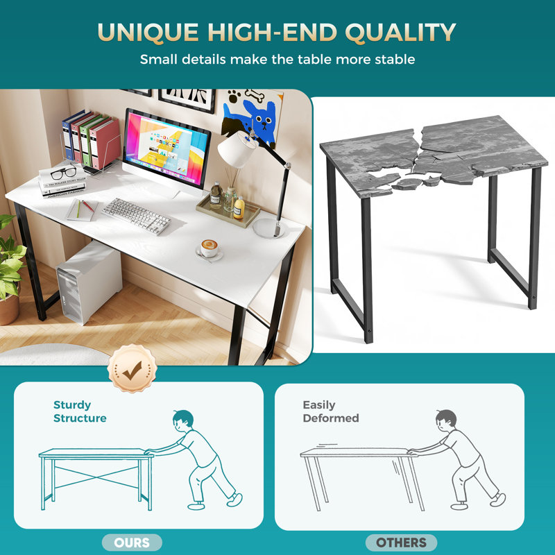 55 Inch Metal Base Writing Desk, 29.69" H x 55" W x 19.69" D, White