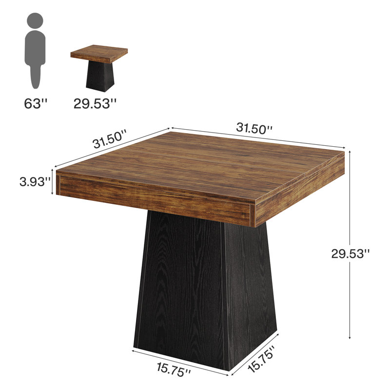31.5 Inch Square Dining Table, Kitchen Table Small Dinner Table Farmhouse Dining Room Table, Rich Brown & Black