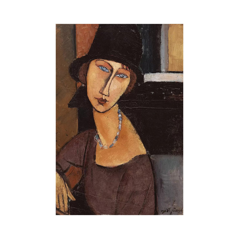 Jeanne Hebuterne Wearing A Hat, 1917 by Amedeo Modigliani - Wrapped Canvas Painting, 30.48cm H x 20.32cm W x 1.905cm D