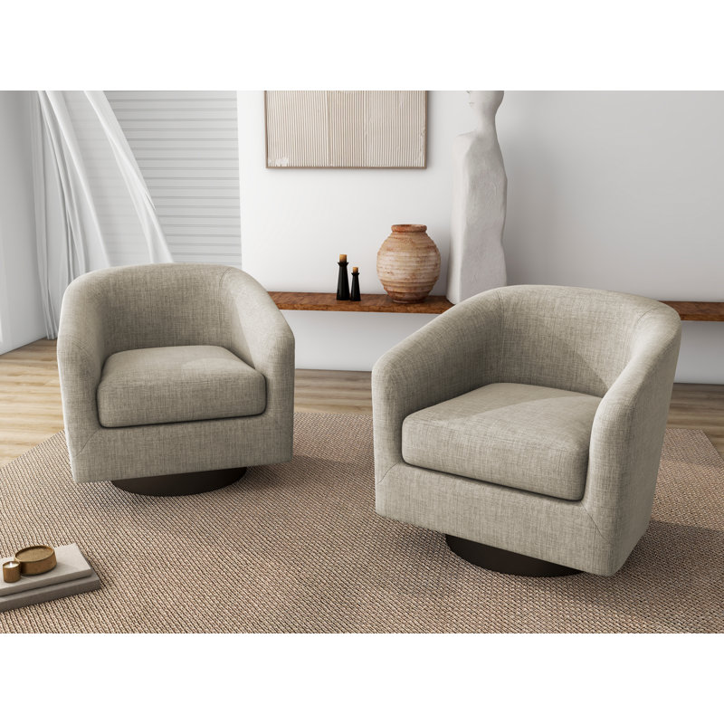 Bennett 73.1Cm Wide Swivel Barrel Chair, Light Brown Polyester Blend