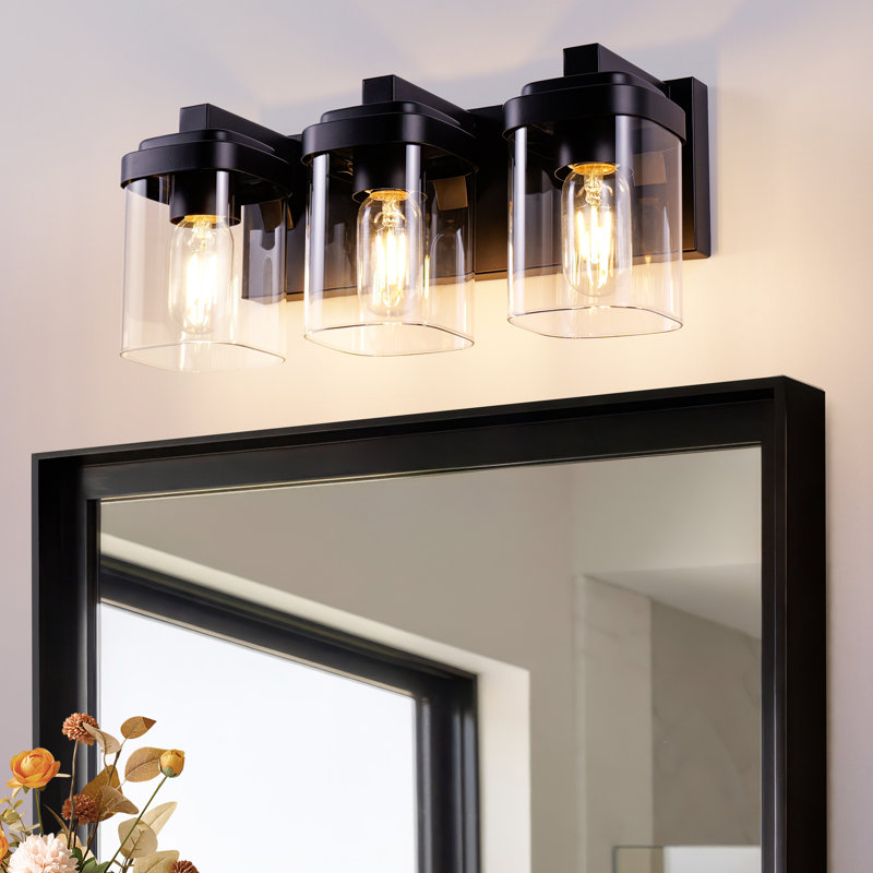 Luminaire de meuble-lavabo moderne à 3 lumières avec abat-jour en verre transparent, Trois lumières
