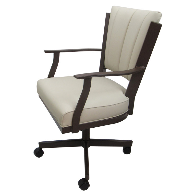 Danyael Metal Dining Caster Chair with Arms, Brown, Ocean Beige