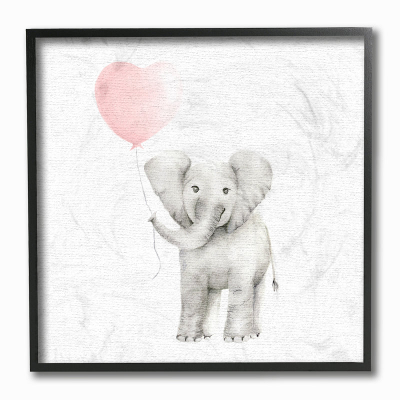 «Kepler Baby Elephant Ballon», impression en rose, H 12 po x l 12 po, Giclée encadrée noir minuit