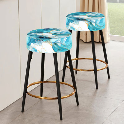 Ensemble de 2 tabourets de bar en marbre bleu et bleu océan à motif Allure
