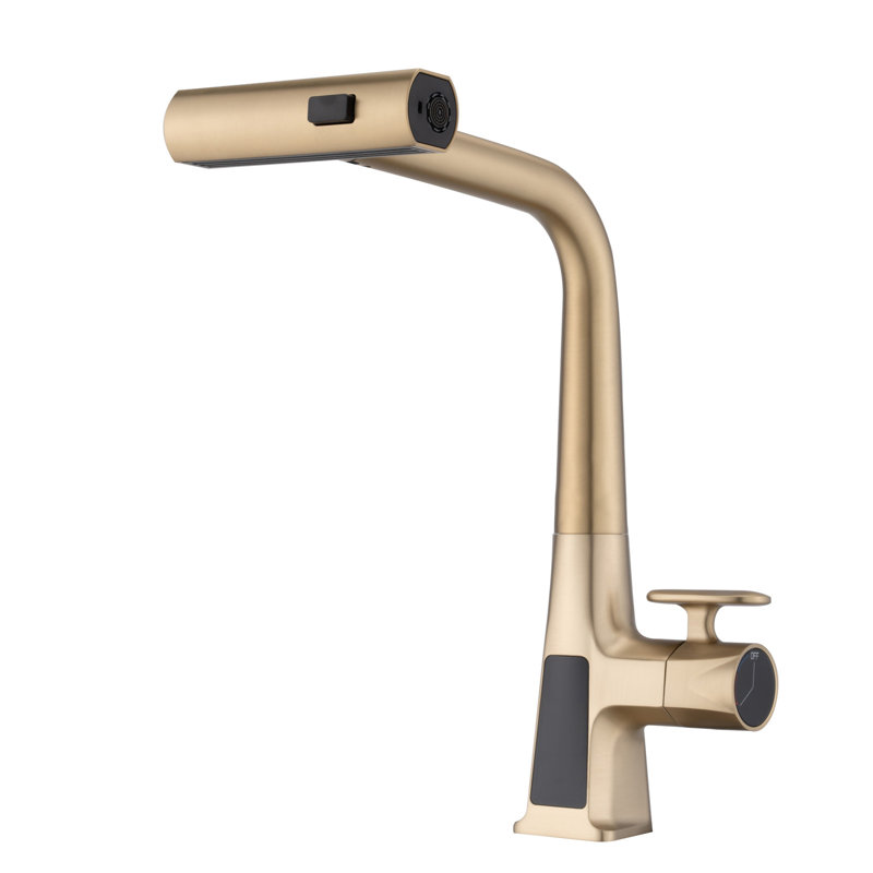 CERYPSA Kitchen Faucet Pull Down Single Handle Switching Three Spray Modes, Brushed Gold