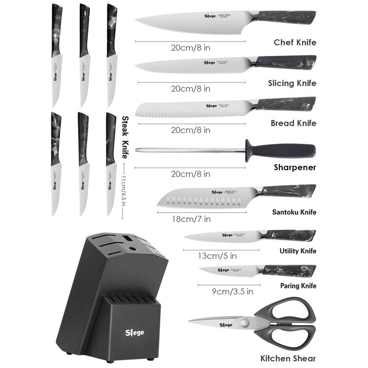 GATESUER 15 Piece High Carbon Stainless Steel Knife Block Set