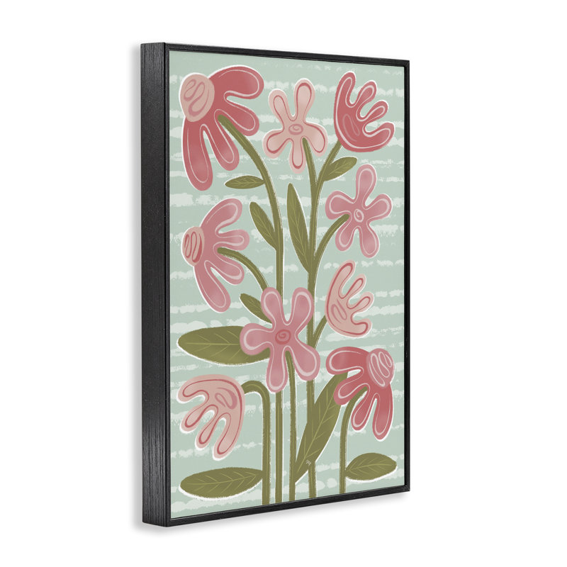 «Pink Whimsy Midcentury Flowers», estampe numérique, design par Martina Pavlova, H 18 po x l 12 po