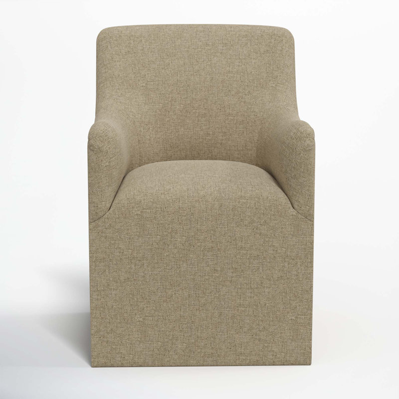 Chaise avec accoudoirs à dossier rembourré Howth, Lin texturé naturel Zuma
