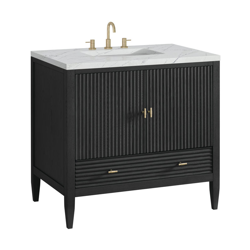 Myrrin 36'' W Single Vanity, Carbon Oak, Ethereal Noctis, 8" Widespread