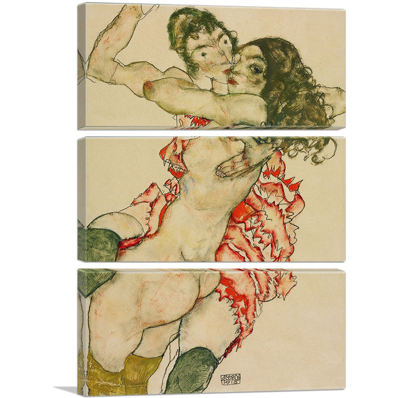 Deux femmes embrassant 1915 par Egon Schiele - ensemble de 3 reproductions d'art sur toiles tendues