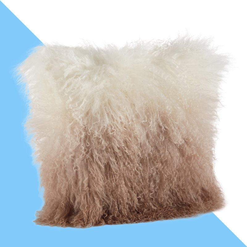 Mongolian Lamb Pillows Abstract Throw Pillow, 16" x 16", Natural